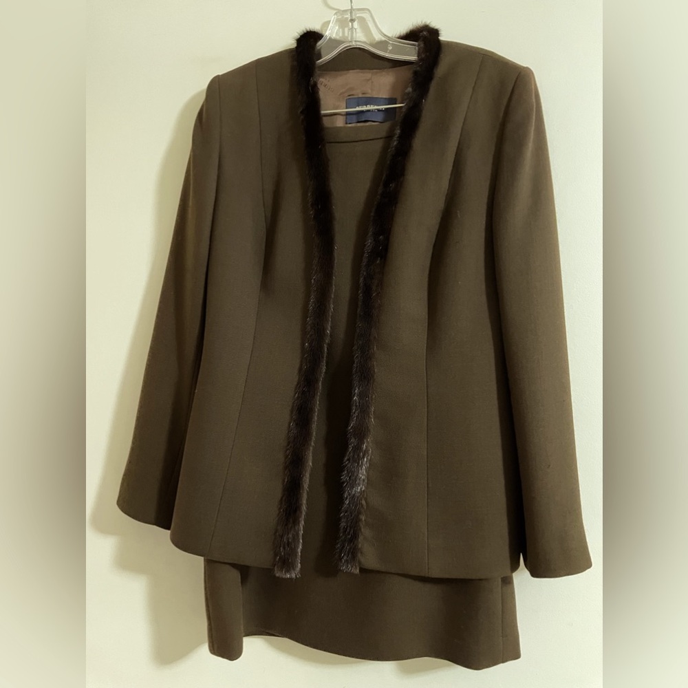 Burberry Vintage Mink Fur-Trimmed Brown Wool Suit 8-10